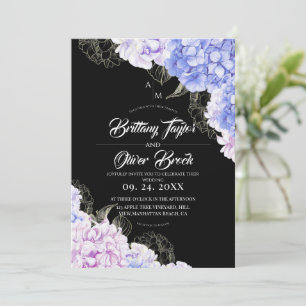 Invitation Mariage rustique rose et bleu foncé d'hortensia