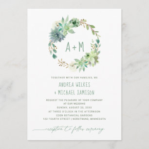 Invitation Mariage Rustique Succulents Cactus Aquarelle Wreat