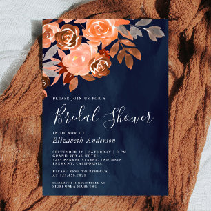 Invitation Mariage rustique terracotta floral bleu marine