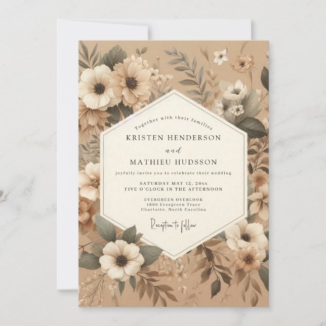 Invitation Mariage rustique terrien Kraft (Devant)