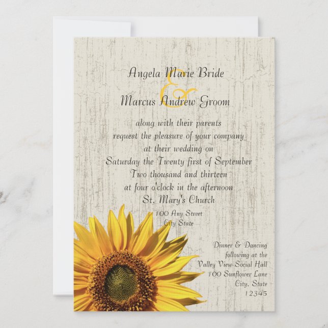 Invitation Mariage Rustique Tournesol (Devant)