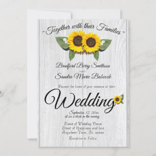 Invitation Mariage rustique Tournesol Gris de bois Gris Invit