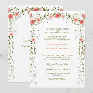 Invitation Mariage rustique vintage avec arche florale rose t