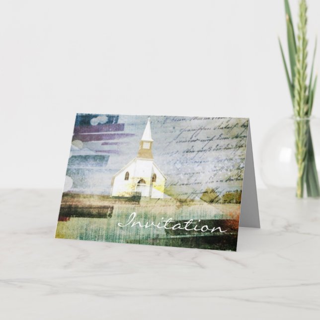Invitation mariage rustique vintage de chapelle de pays (Devant)