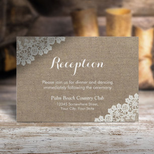 Invitation Mariage Rustique Vintage Toile de Jute Lacée Récep