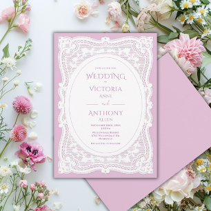 Invitation Mariage rustique violet en dentelle blanche vintag