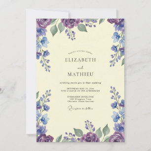 Invitation Mariage Rustique Violet Feuille de Pervenche