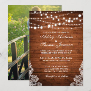 Invitation Mariage rustique voyants à cordes de bois dentelle