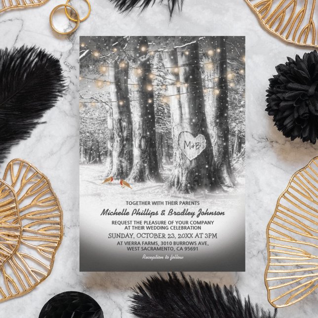 Invitation Mariage Rustique Winter Tree & String Lights (Créateur téléchargé)