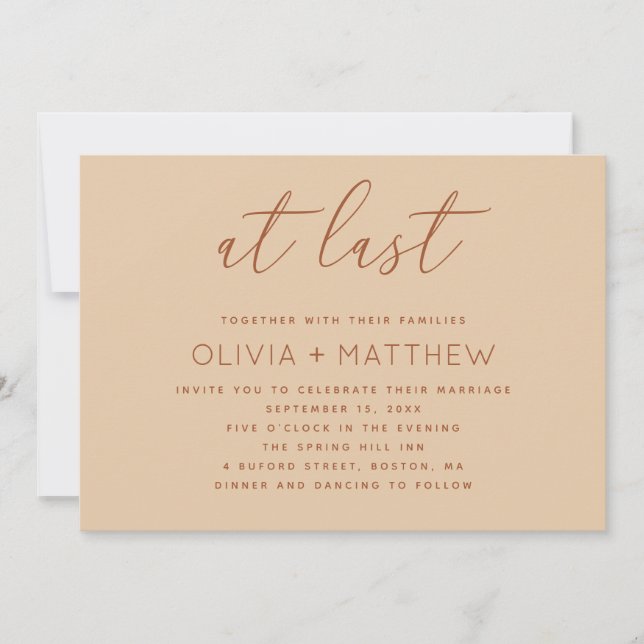 Invitation Mariage Sable Neutre Pêche Chaud | QR Code Moderne (Devant)
