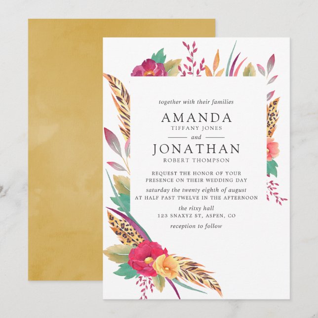 Invitation Mariage Safari Floral Aquarelle (Devant / Derrière)