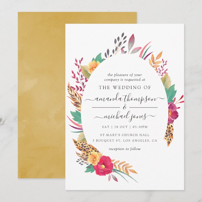 Invitation Mariage Safari Floral Aquarelle (Devant / Derrière)