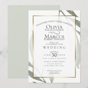 Invitation Mariage   Sage Green Olive Branch Watercolor Leaf