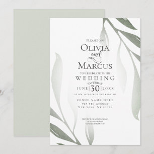 Invitation Mariage   Sage Green Olive Branch Watercolor Leaf