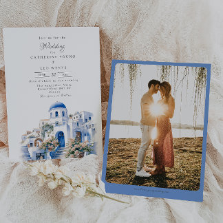 Invitation Mariage Santorin bleu et blanc
