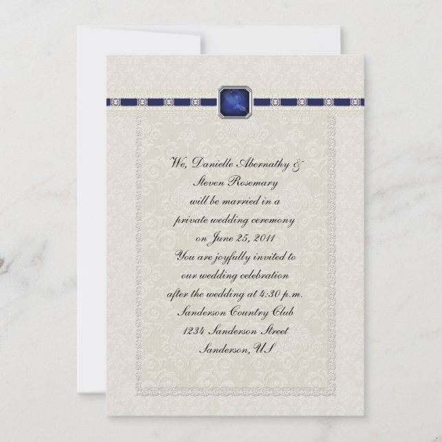 Invitation Mariage Sapphire Ribbons & Lace Post (Devant)