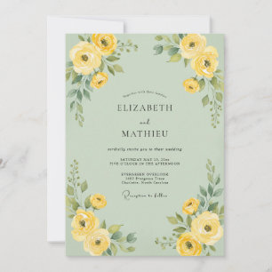 Invitation Mariage Sauge Citron Ranunculus Eucalyptus