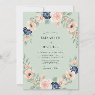 Invitation Mariage Sauge Douce Pêche Ranunculus Eucalyptus