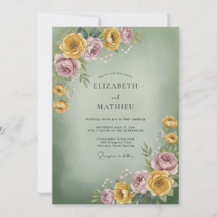 Invitation Mariage Sauge Or Lilas Ranunculus Eucalyptus