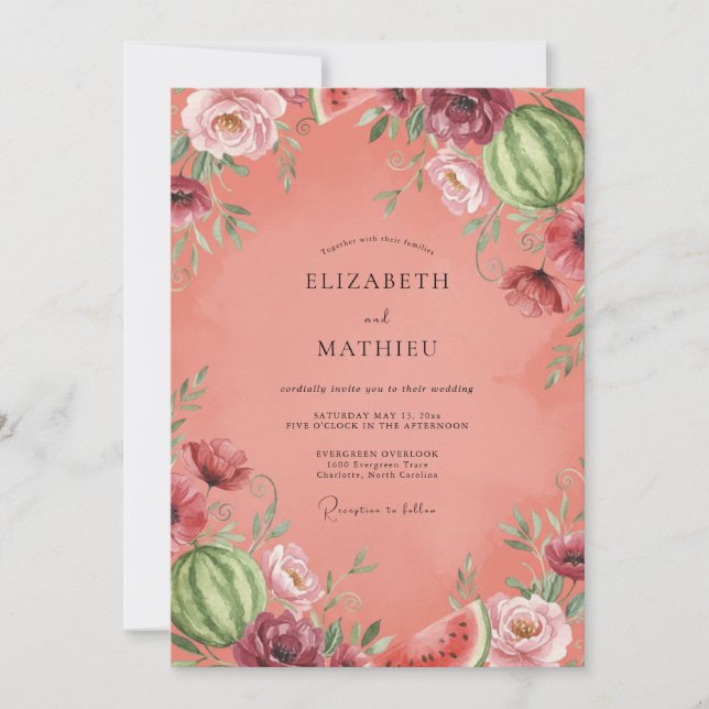 Invitation Mariage Saumon Peint Mauve (Devant)