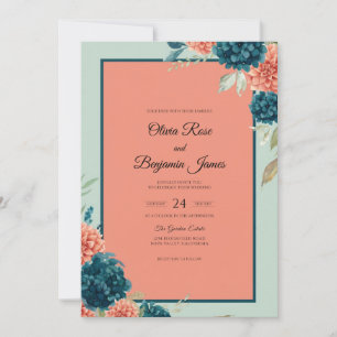Invitation Mariage Saumon Teal Zinnia Eucalyptus
