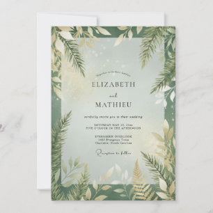 Invitation Mariage sauvage aux feuilles de fougère olive