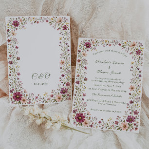 Invitation Mariage sauvage boho rose poudré et burgundy