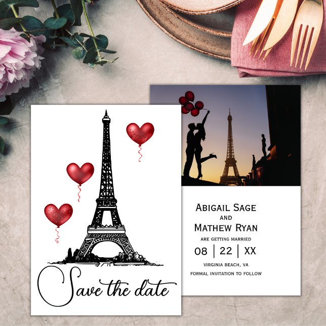 Invitation Mariage Sauvez la date Paris Tour Eiffel, Ballons (Créateur téléchargé)