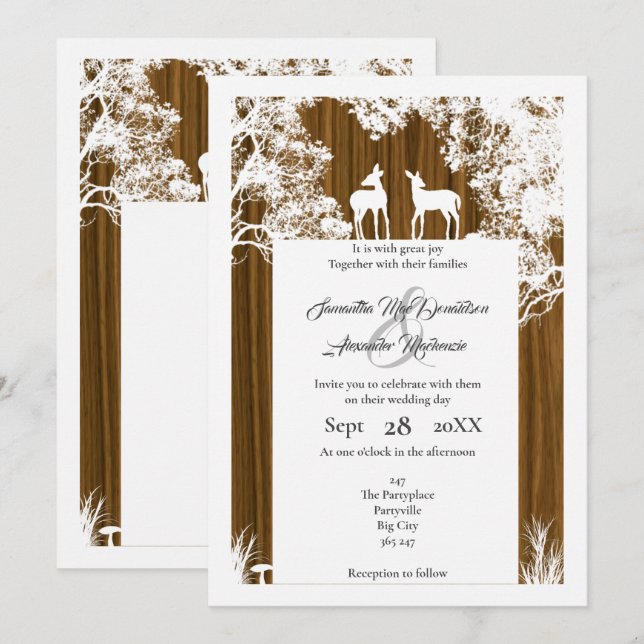 Invitation mariage scié en faux bois rustique (Devant / Derrière)
