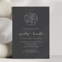 Mariage Script Ligne d'Art Pivoine Noir Charbon