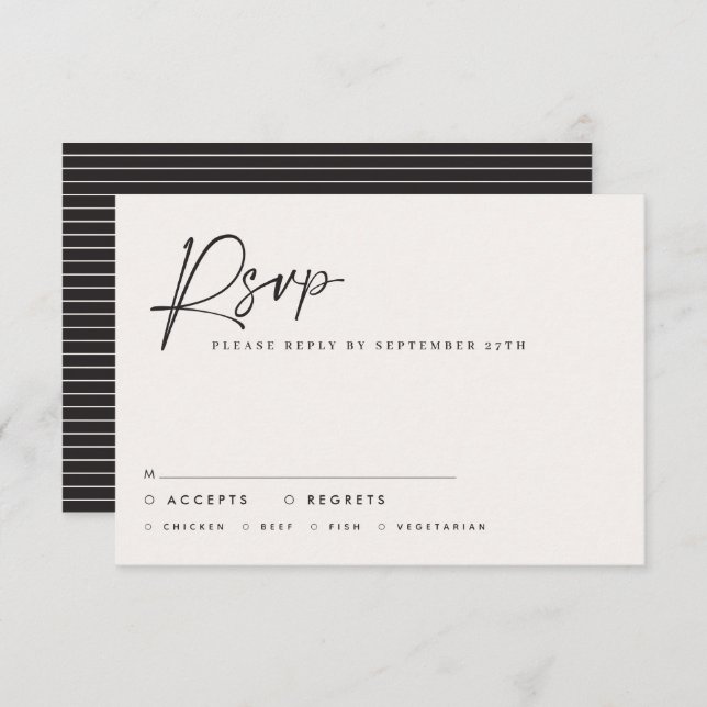 Invitation Mariage script moderne noir blanc script élégant i (Devant / Derrière)