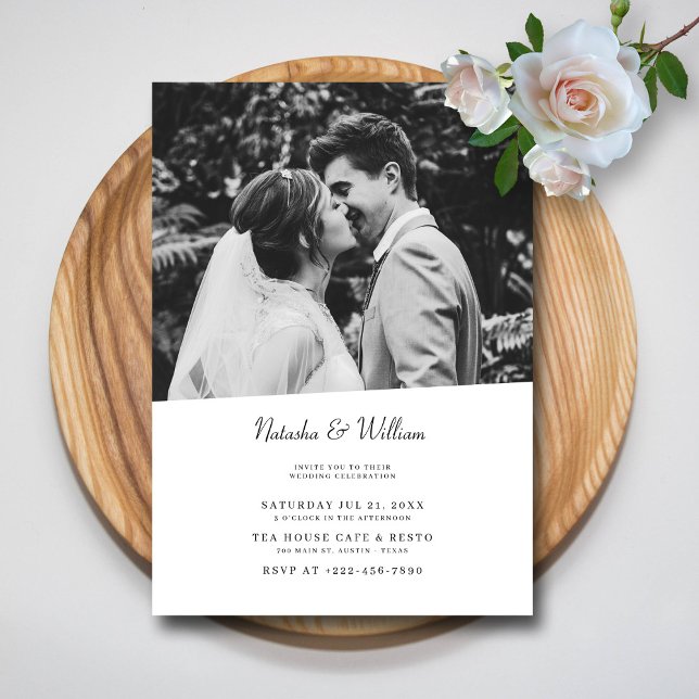 Invitation Mariage Script Noir Blanc (Modern Love, Geometric Style: Personalized Wedding Invitation)