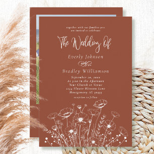 Invitation Mariage Script Terre Cuite Fleur des Champs