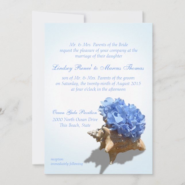 Invitation Mariage Seashore Hydrangea et Shell (Devant)