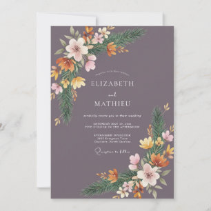 Invitation Mariage Serein Boisée Violet Poussiéreux