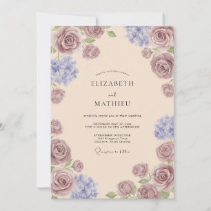 Invitation Mariage Sérénité Vintage Mauve Poussiéreux