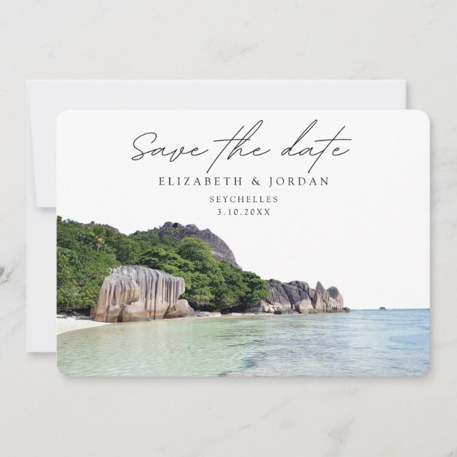 Invitation Mariage seychellois Enregistrer la date (Devant)
