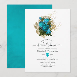 Invitation Mariage shabby chic turquoise et or vintage
