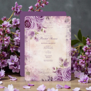 Invitation Mariage Shabby Chic Violet Lavande Floral
