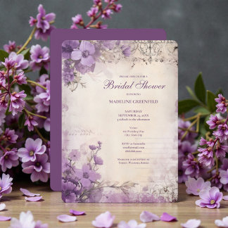 Invitation Mariage Shabby Chic Violet Lavande Floral