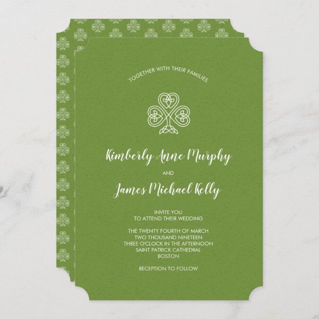 Invitation Mariage Shamrock Celtic Knot (Devant / Derrière)