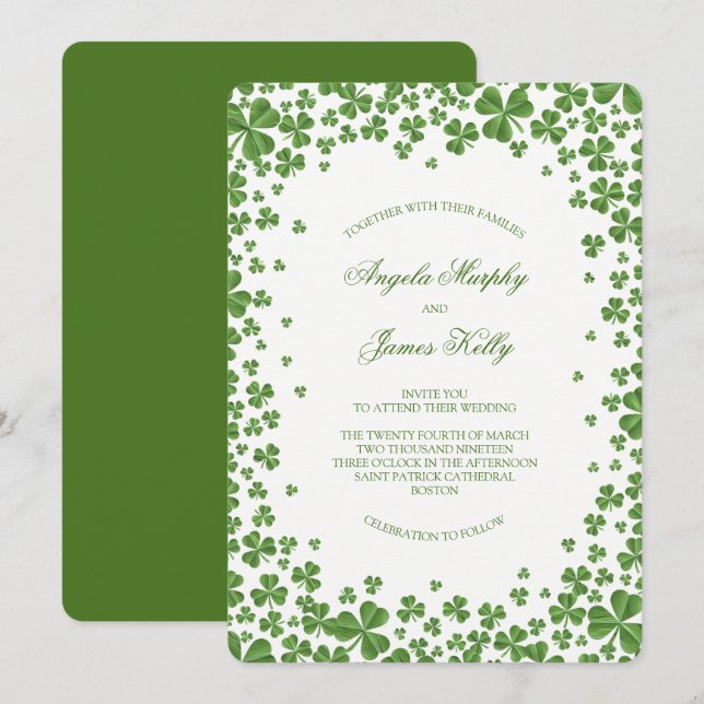 Invitation Mariage Shamrock irlandais vert (Devant / Derrière)