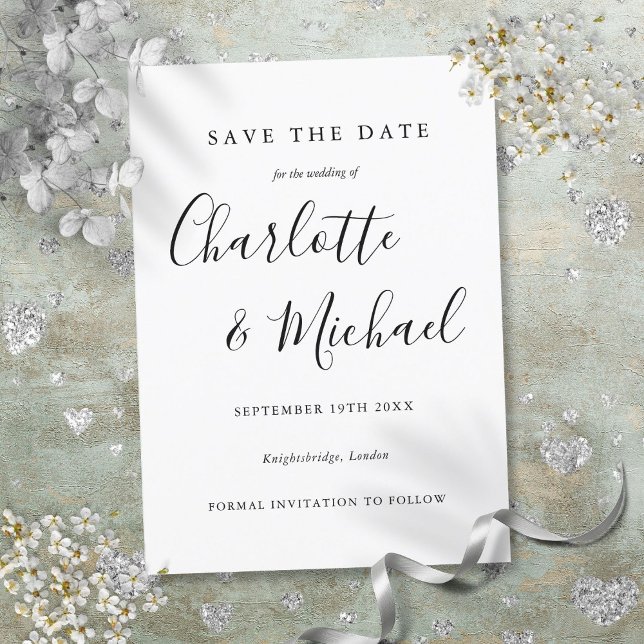 Invitation Mariage signature moderne Enregistrer la date (Modern Signature Wedding Save the Date Invitation)