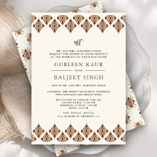 Invitation Mariage Sikh Anand Karaj Géométrique Brun Ikat