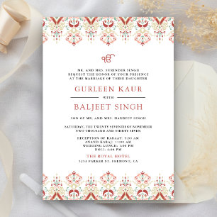 Invitation Mariage sikh Anand Karaj Ikat blanc rouge