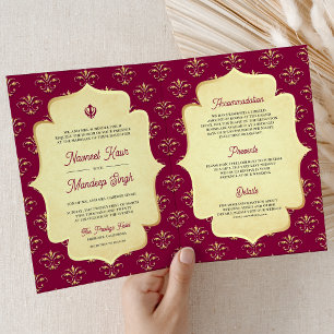 Invitation Mariage Sikh Anand Karaj Orné Rose Magenta Or