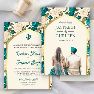 Invitation Mariage sikh Anand Karaj pendjabien floral ivoire