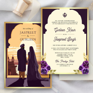 Invitation Mariage Sikh Anand Karaj violet foncé ethnique ind