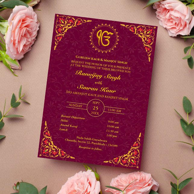Invitation Mariage sikh du Punjabi Anand Karaj Golden (Créateur téléchargé)
