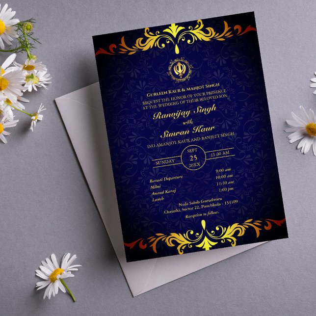Invitation Mariage sikh du Punjabi Anand Karaj Golden (Créateur téléchargé)